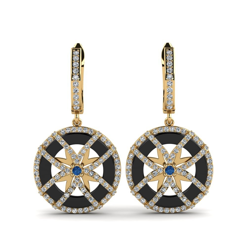 9ct Yellow Gold Dark Blue Zirconia Women's Earring Shoemaker