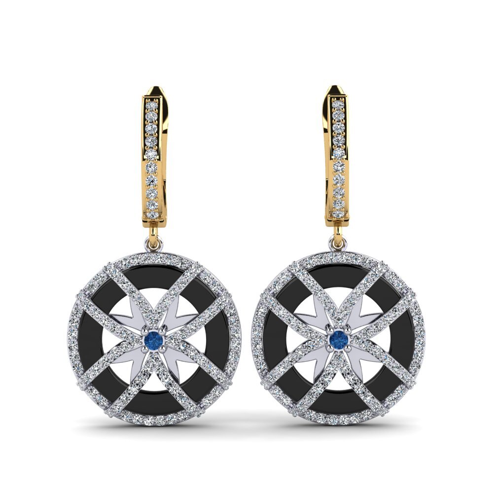 9ct Yellow & White Gold Dark Blue Zirconia Women's Earring Shoemaker