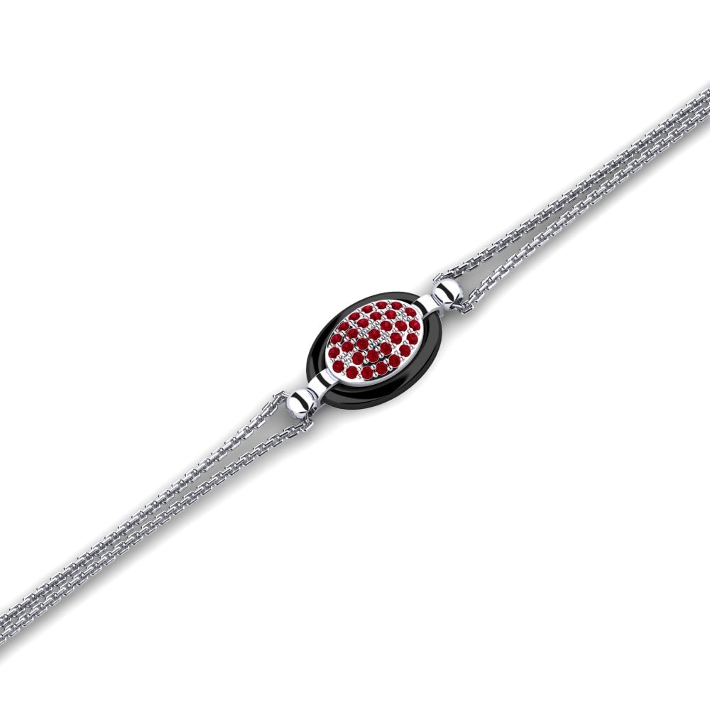 14k Oro Blanco Circonita Roja Pulsera de Mujer Shomo