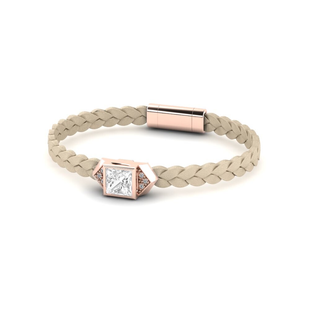 Leather White Topaz 18ct Rose Gold Bracelets