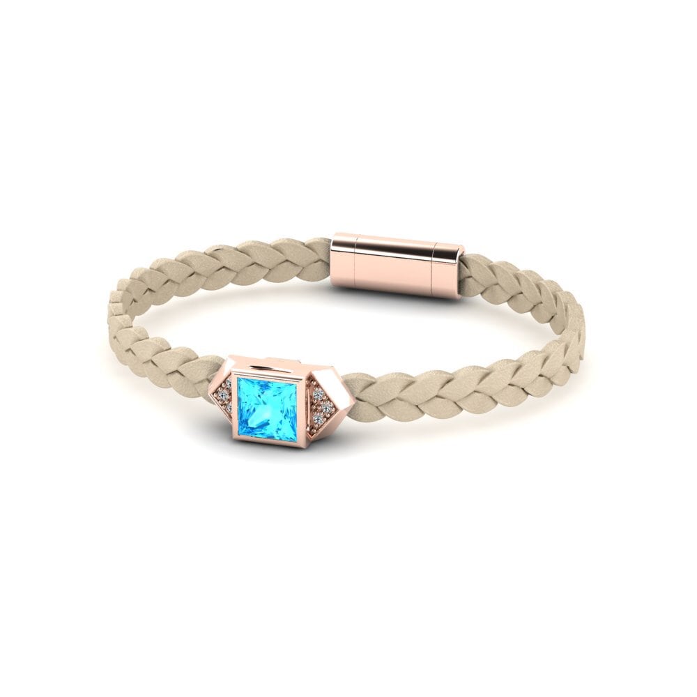 18ct Rose Gold Blue Topaz Men's Bracelet Shuckle