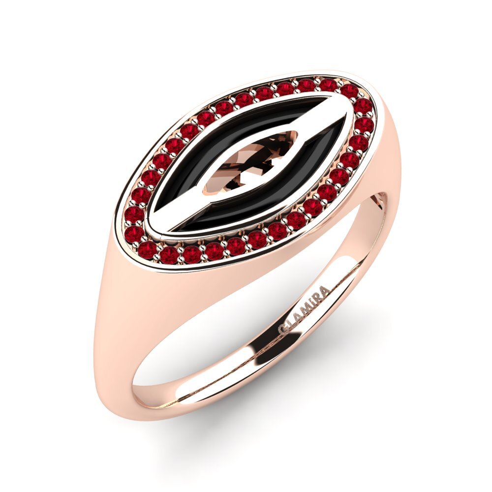 14k Oro Rosa Circonita Roja Anillo de Hombre Shufelt