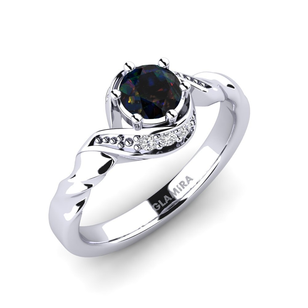 18ct White Gold Black Opal Engagement Ring Shush