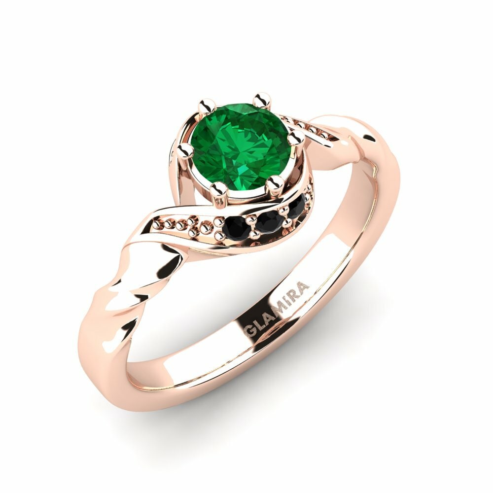 Round 0.5 Carat Side-Stone Emerald (Lab Created) 14k Rose Gold Engagement Ring Shush