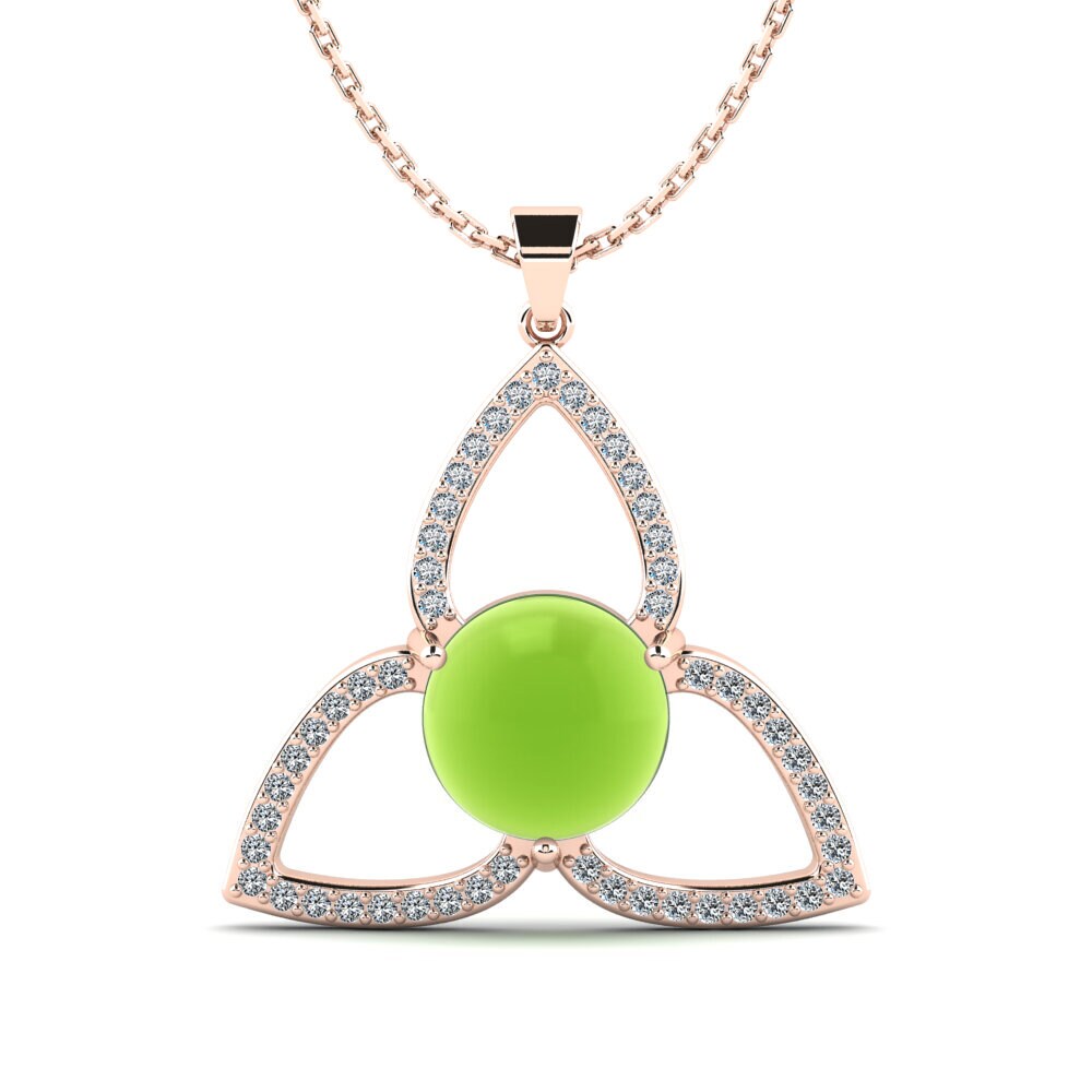 14k Oro Rosa Peridoto Cabujón Colgante de Mujer Sideria