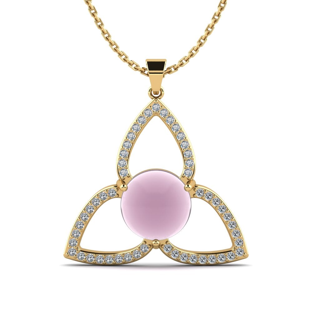 9k Oro Amarillo Cuarzo Rosa Cabujón Colgante de Mujer Sideria