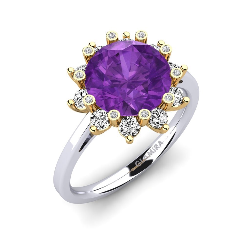 14k Oro Blanco & Amarillo Amatista Anillo de compromiso Silanna