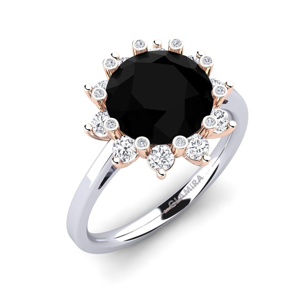 9ct White & Rose Gold Black Onyx Engagement Ring Silanna