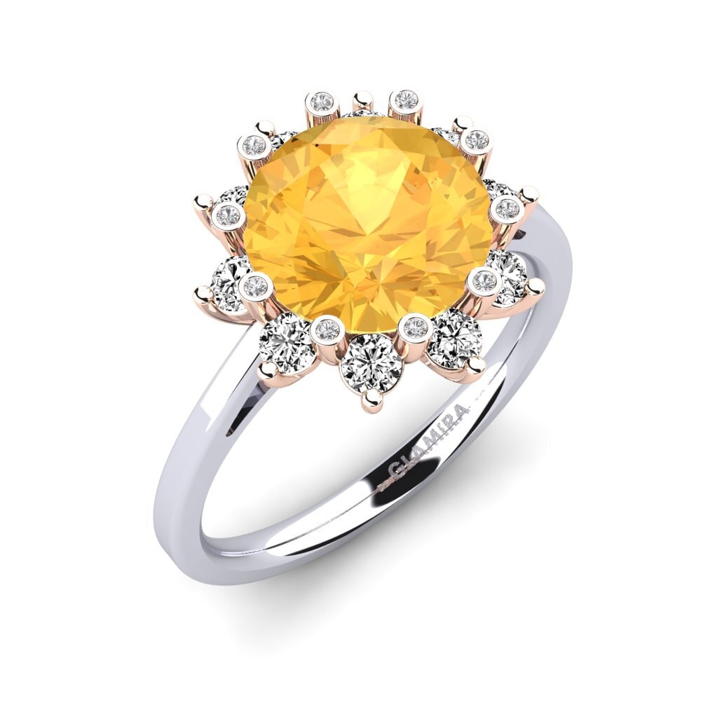18k Oro Blanco & Rosa Citrino Anillo de compromiso Silanna