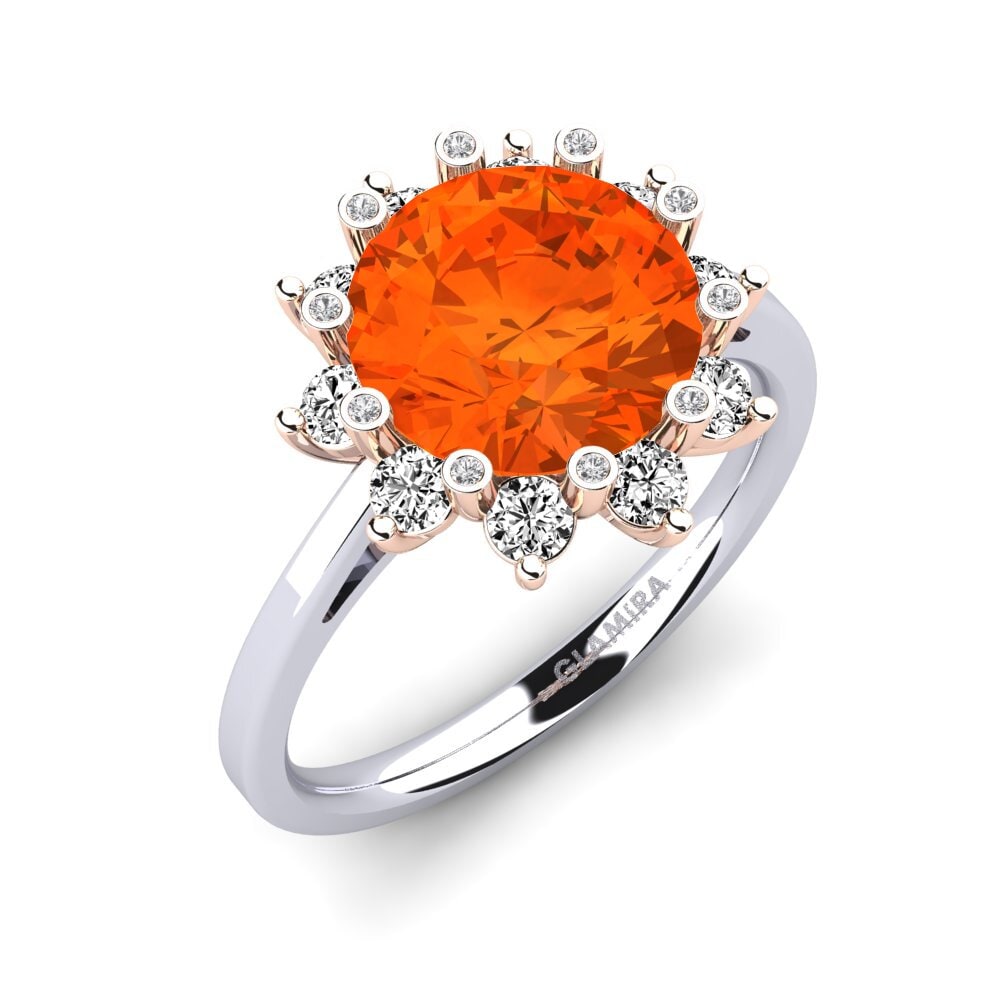 18k Oro Blanco & Rosa Ópalo Fuego Anillo de compromiso Silanna