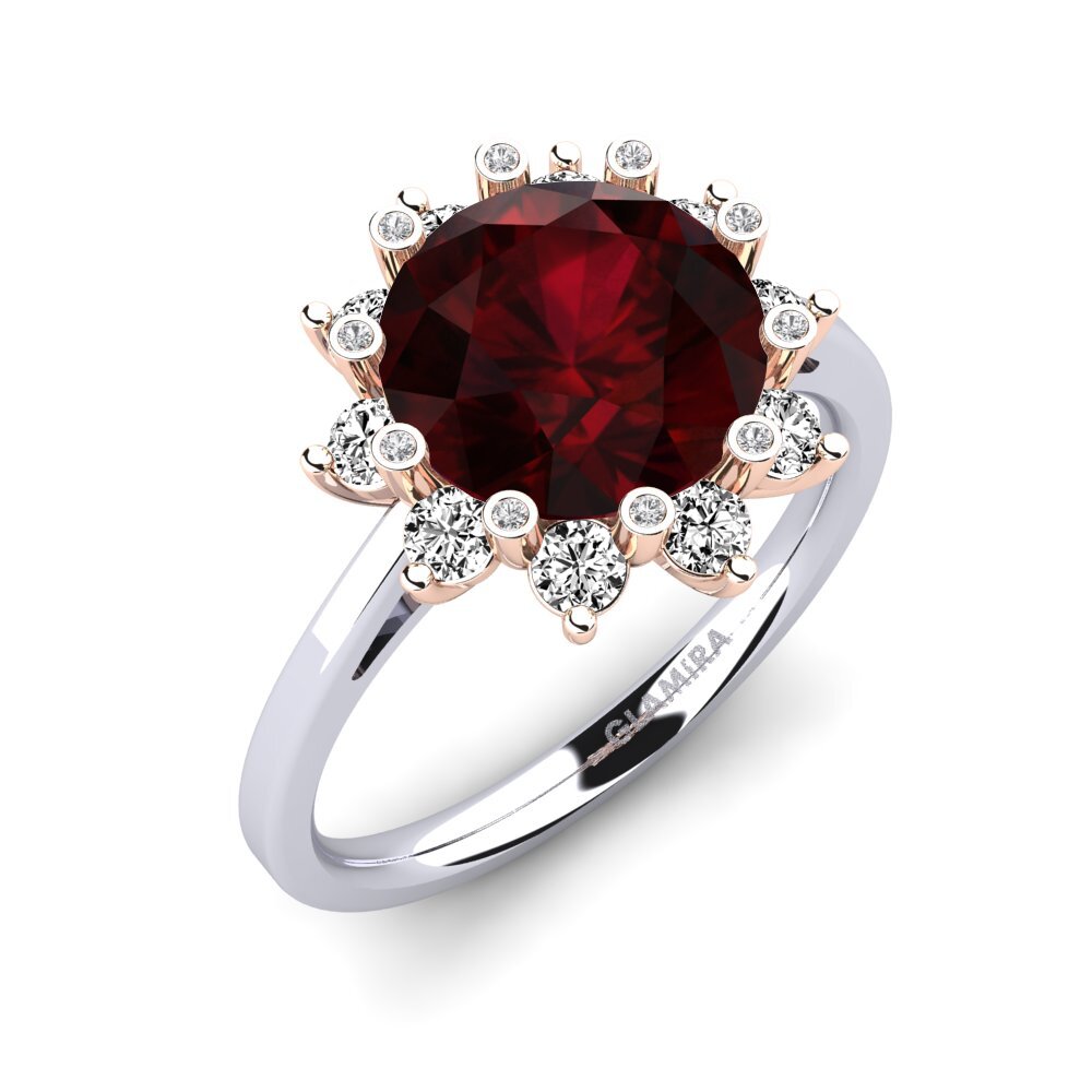 18k Oro Blanco & Rosa Granate Anillo de compromiso Silanna