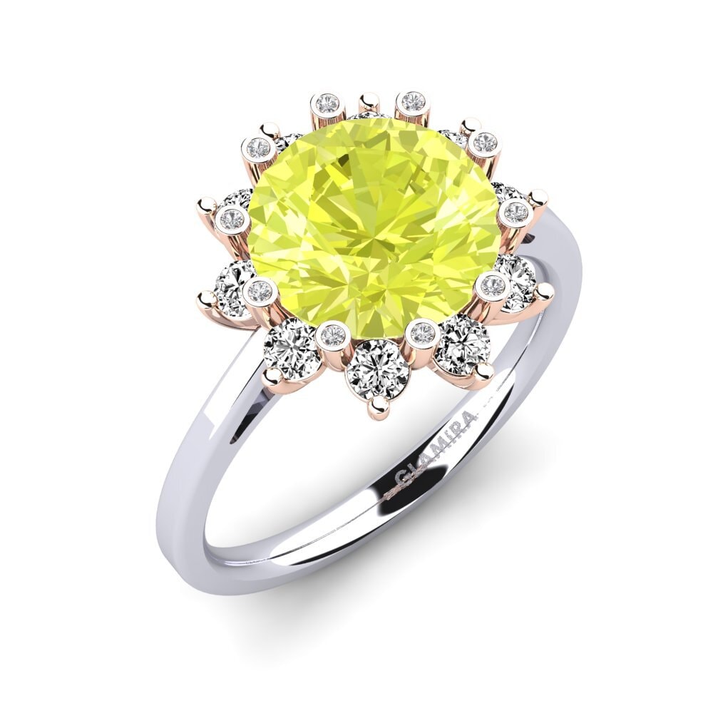 18k Oro Blanco & Rosa Cuarzo Limón Anillo de compromiso Silanna