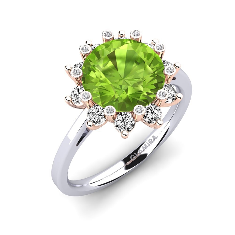 18ct White / Rose Gold Peridot Engagement Ring Silanna