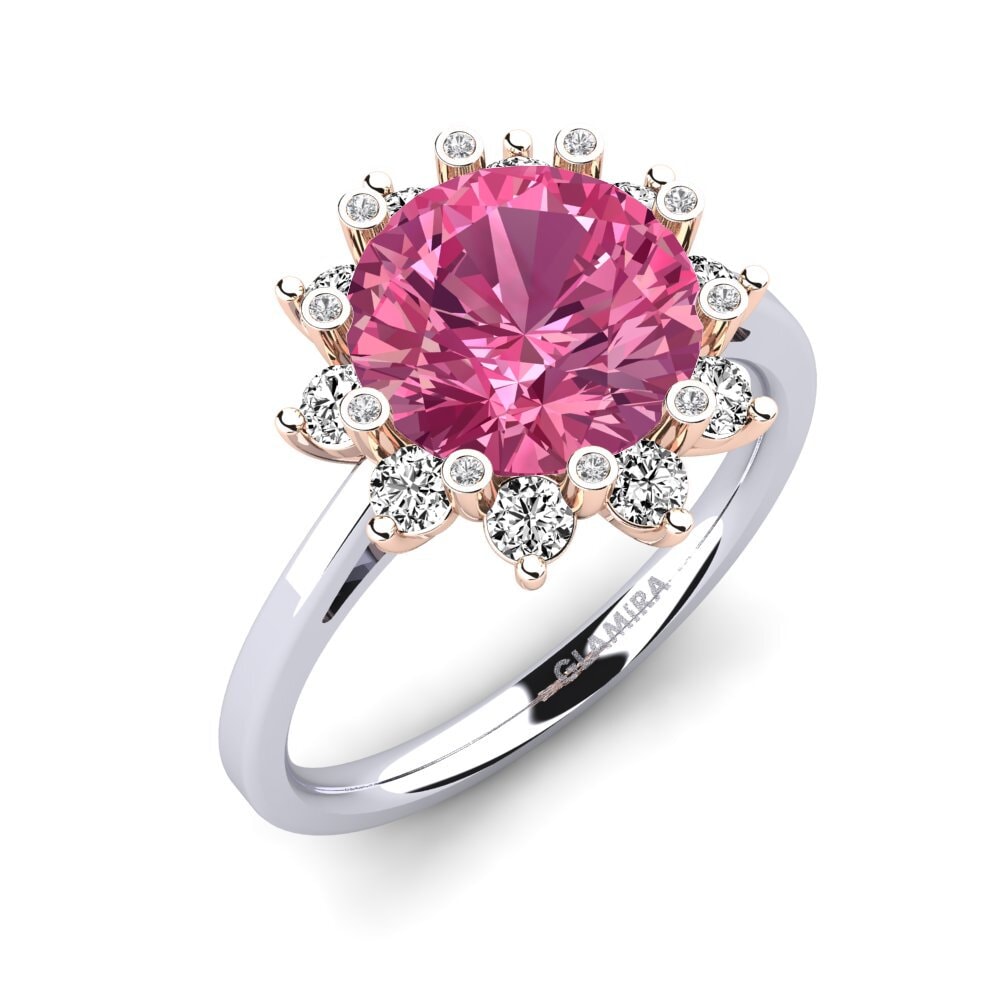 18k Oro Blanco & Rosa Turmalina rosa Anillo de compromiso Silanna