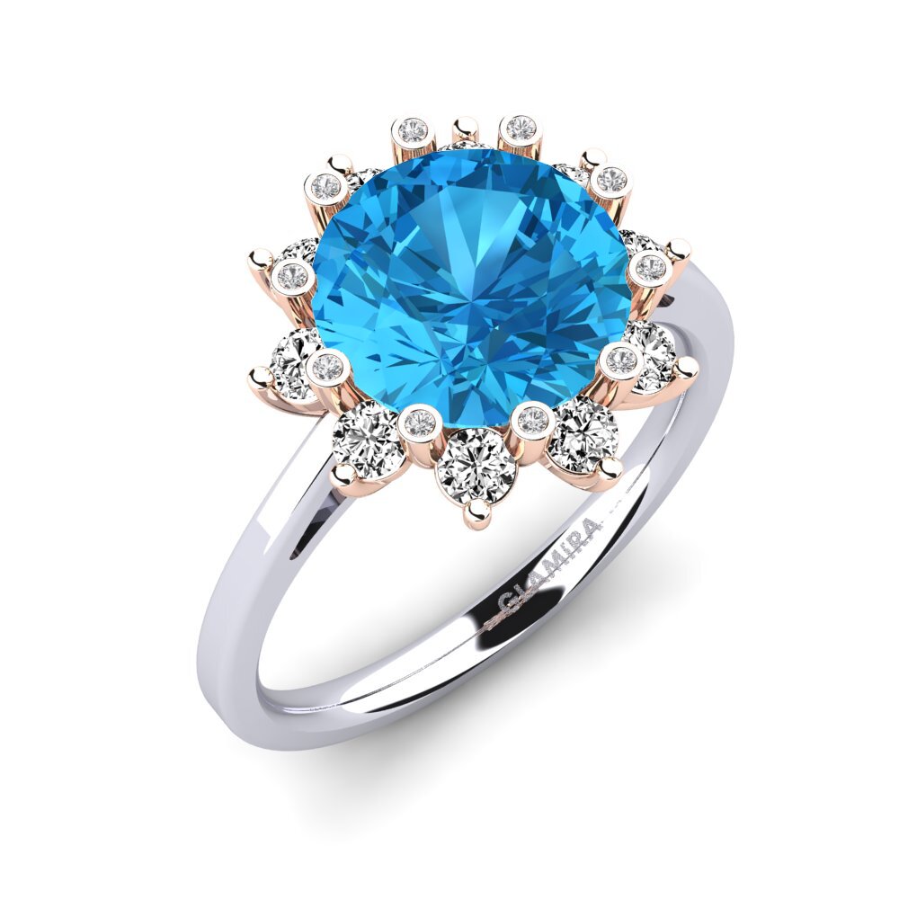 18ct White / Rose Gold Blue Topaz Engagement Ring Silanna