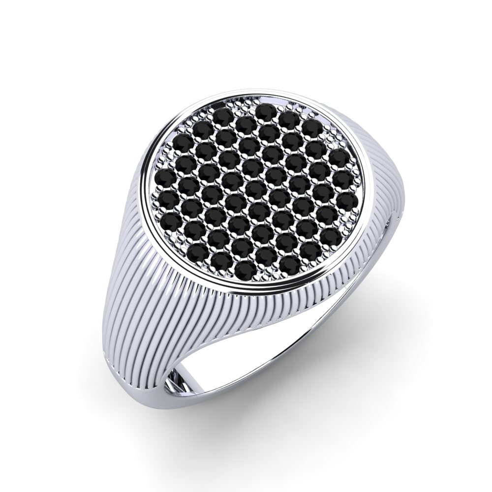 Diamante Negro Anillo de dedo meñique para hombre Sillne