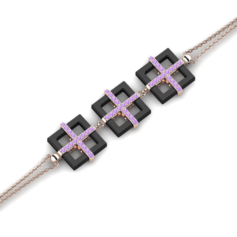 14k Oro Rosa Amatista Pulsera de Mujer Simsoon