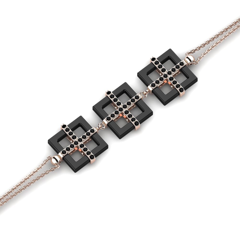 18k Oro Rosa Ónix Negro Pulsera de Mujer Simsoon