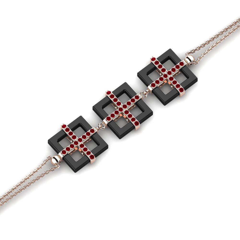 14k Oro Rosa Circonita Roja Pulsera de Mujer Simsoon