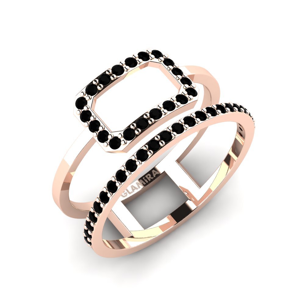 14k Oro Rosa Ónix Negro Anillo Simul