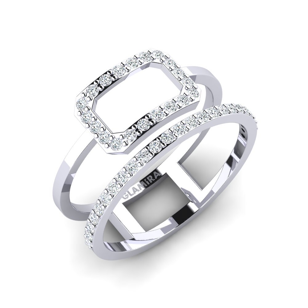 14k Oro Blanco Circonita Anillo Simul