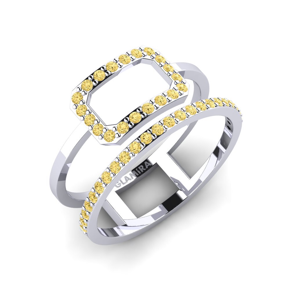 Plata 925 Diamante Amarillo Anillo Simul