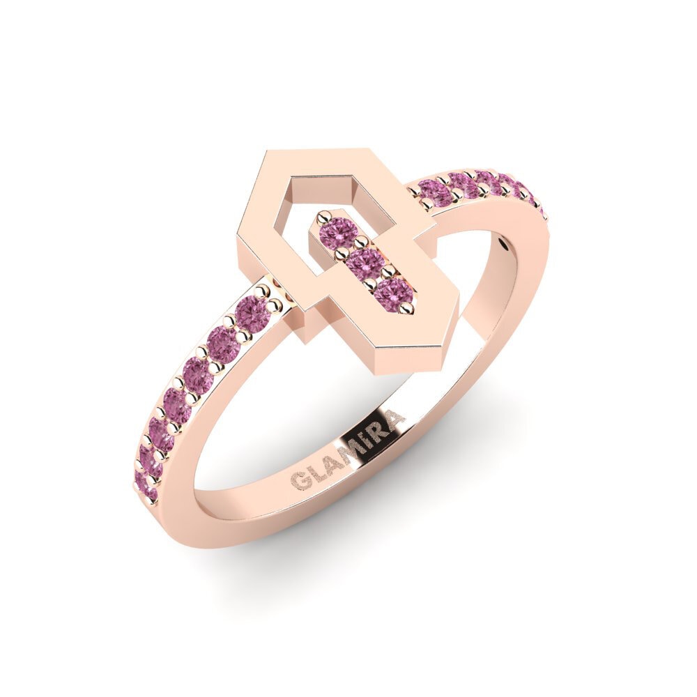 14k Oro Rosa Granate Rhodolite Anillo Singular
