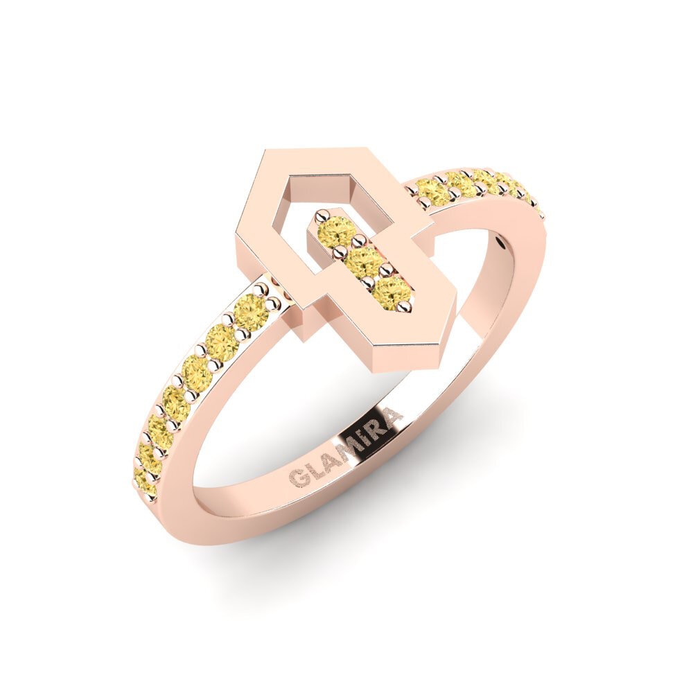 14k Oro Rosa Diamante Amarillo Anillo Singular