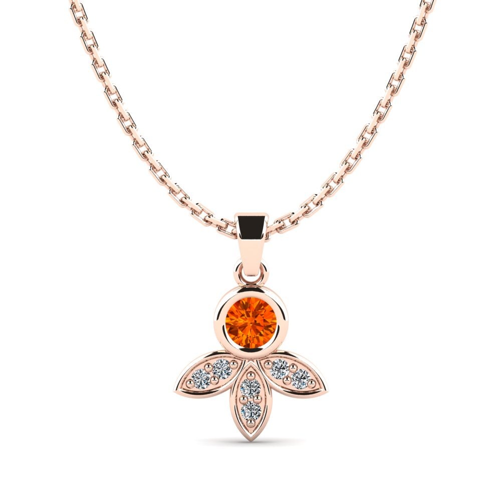 14k Oro Rosa Zafiro Naranja Colgante de Mujer Sirloin