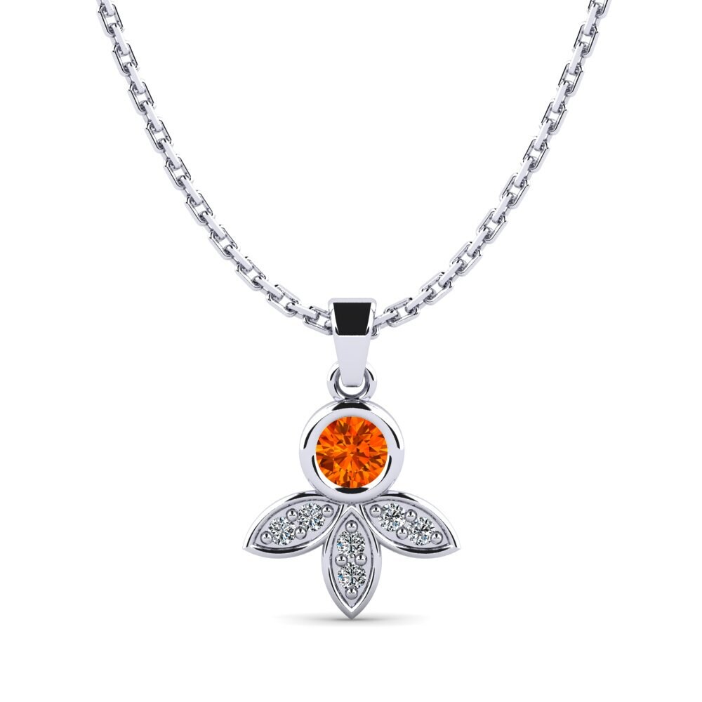 14k Oro Blanco Zafiro Naranja Colgante de Mujer Sirloin