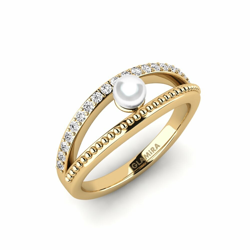 Round 0.19 Carat Cultured Pearls Moissanite 14k Yellow Gold Ring Skabi