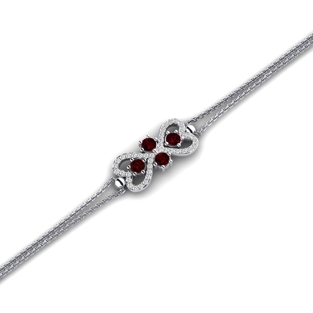 925 Sterling Silver Lab-Created Red Garnet & White Topaz Tennis Bracelet - 7 Inch - Juweli House