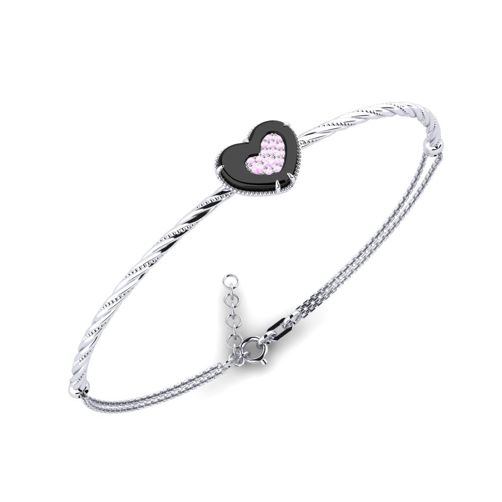 14k Oro Blanco Zafiro Rosado Pulsera de Mujer Snapp