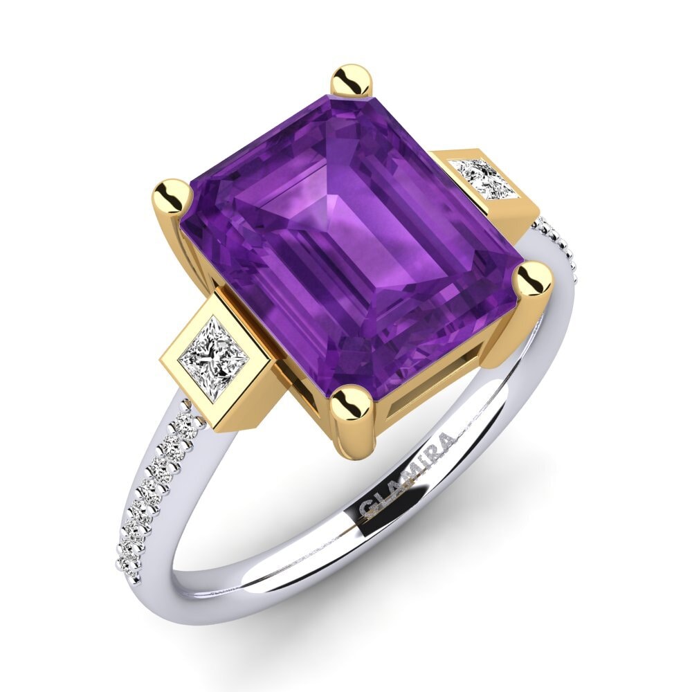 14k Oro Blanco & Amarillo Amatista Anillo de compromiso Sohniel