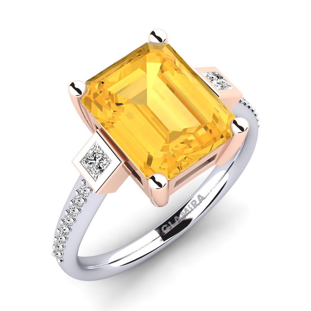 18k Oro Blanco & Rosa Citrino Anillo de compromiso Sohniel
