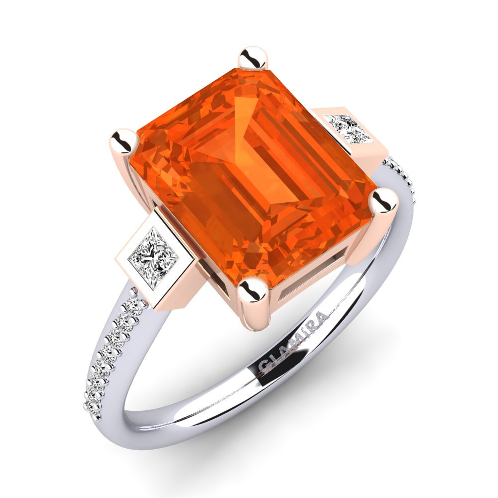 18k Oro Blanco & Rosa Ópalo Fuego Anillo de compromiso Sohniel