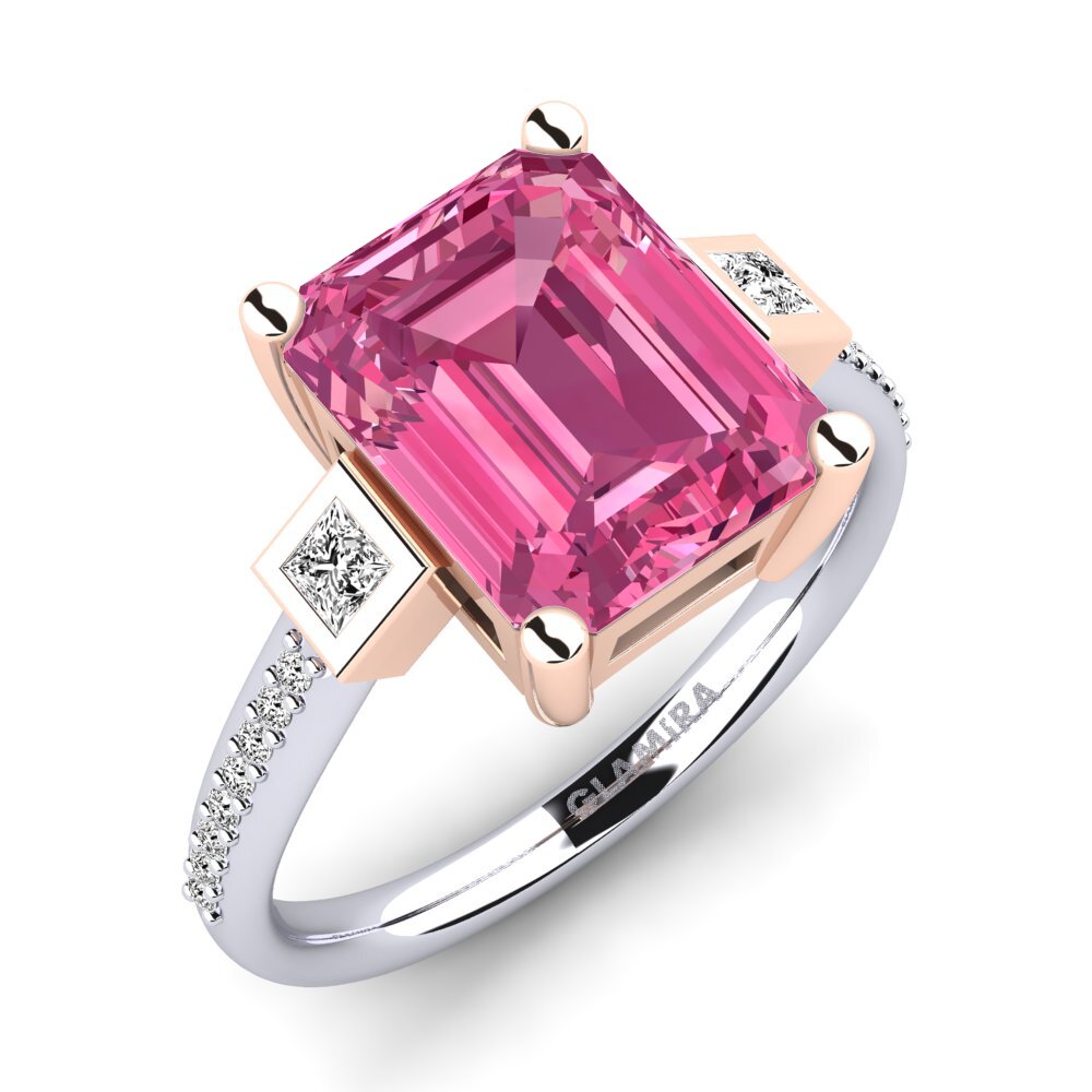 18k Oro Blanco & Rosa Turmalina rosa Anillo de compromiso Sohniel