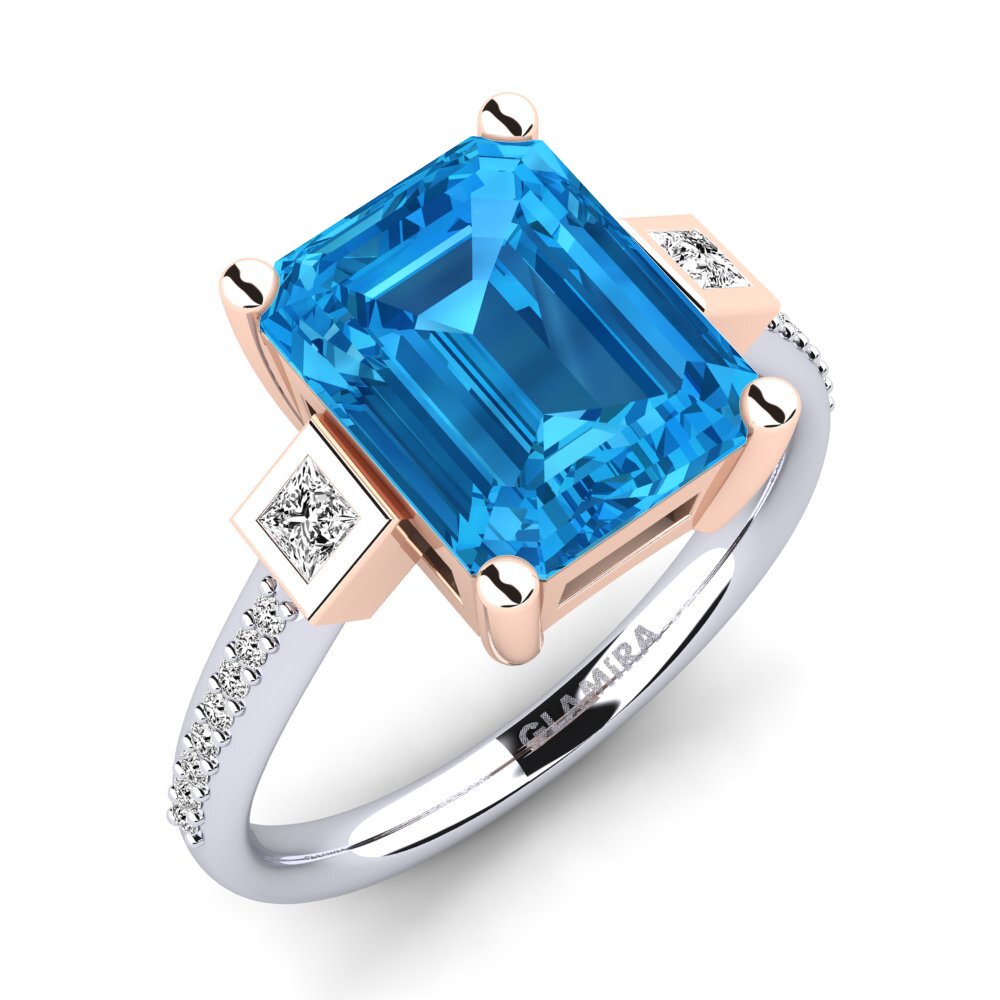 18ct White / Rose Gold Blue Topaz Engagement Ring Sohniel