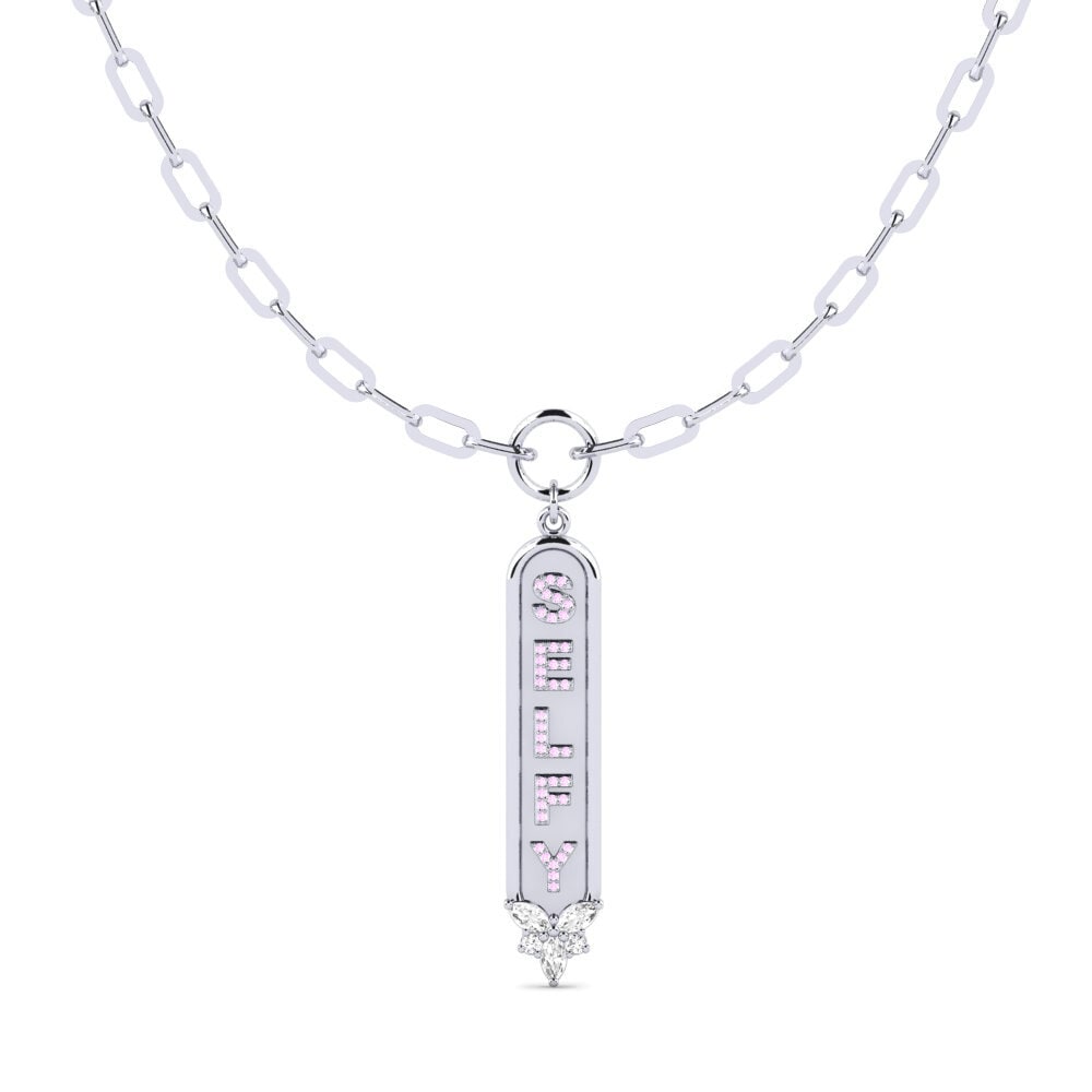 White Silver Pink Sapphire Women's Necklace Solothurn