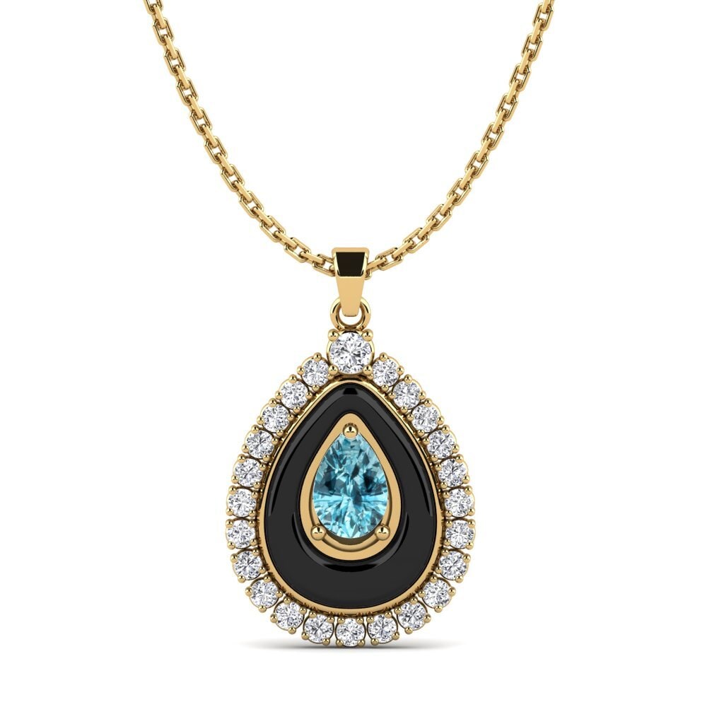 14ct Yellow Gold Blue Zircon Women's Pendant Somertz