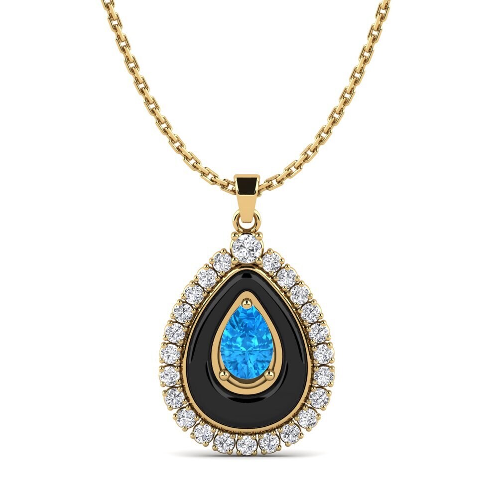 14ct Yellow Gold Blue Topaz Women's Pendant Somertz