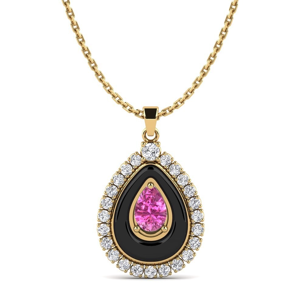 14ct Yellow Gold Pink Topaz Women's Pendant Somertz