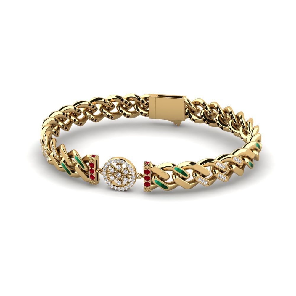 14k Oro Amarillo Circonita Roja Pulsera de Mujer Somnly