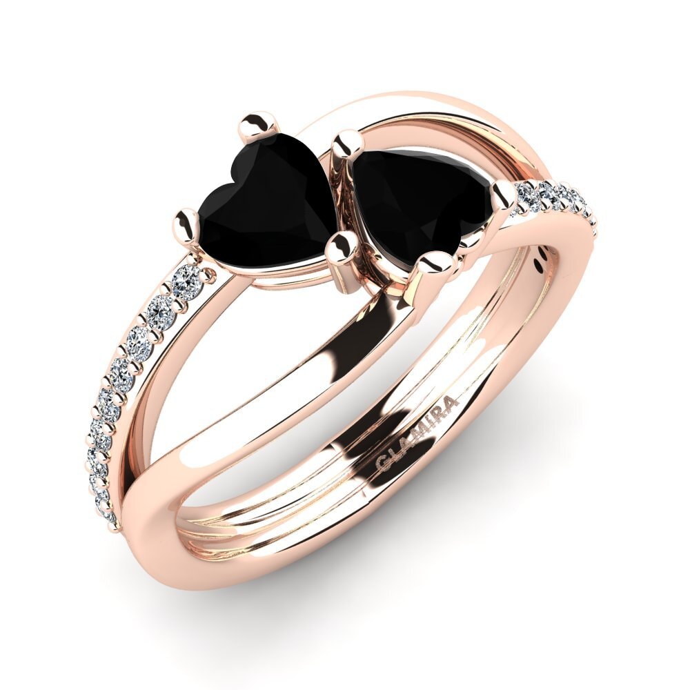 Oro Rosso 585 Diamante Nero Anello Sonnett