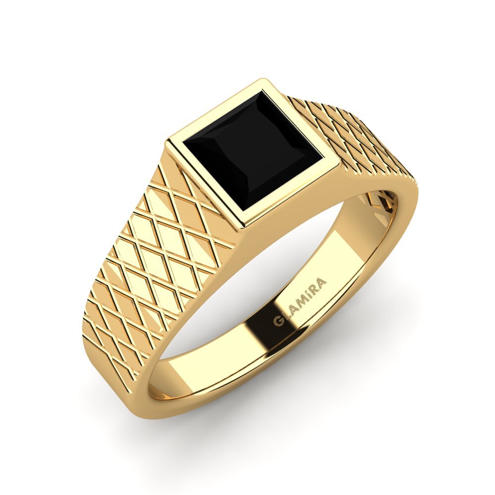 Oro Giallo 585 Diamante Nero Anello da uomo Sorennos
