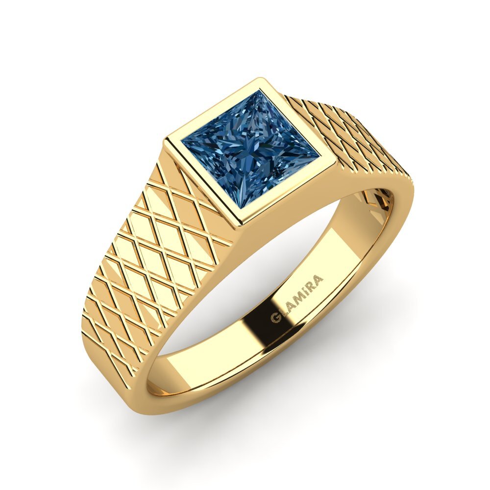 Oro Giallo 750 Diamante Blu Anello da uomo Sorennos