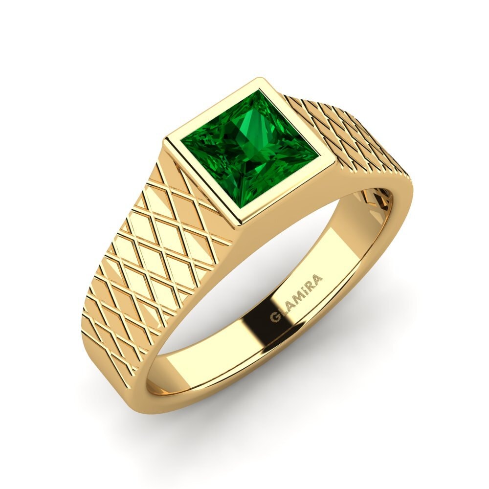 Oro Giallo 585 Zircone Verde Anello da uomo Sorennos