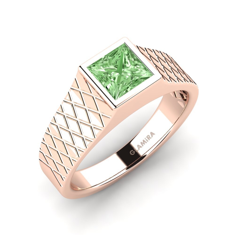 Oro Rosso 375 Diamante Verde Anello da uomo Sorennos