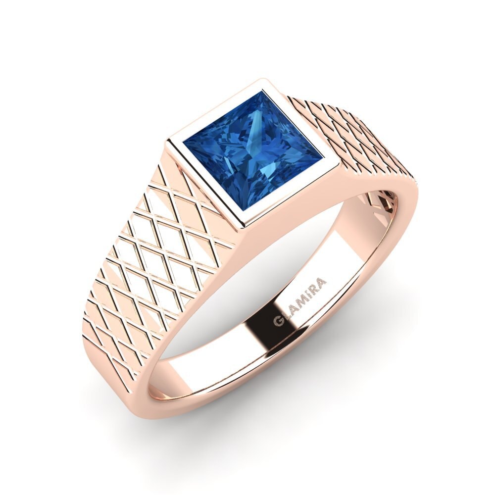 Oro Rosso 585 Zircone Blu Scuro Anello da uomo Sorennos