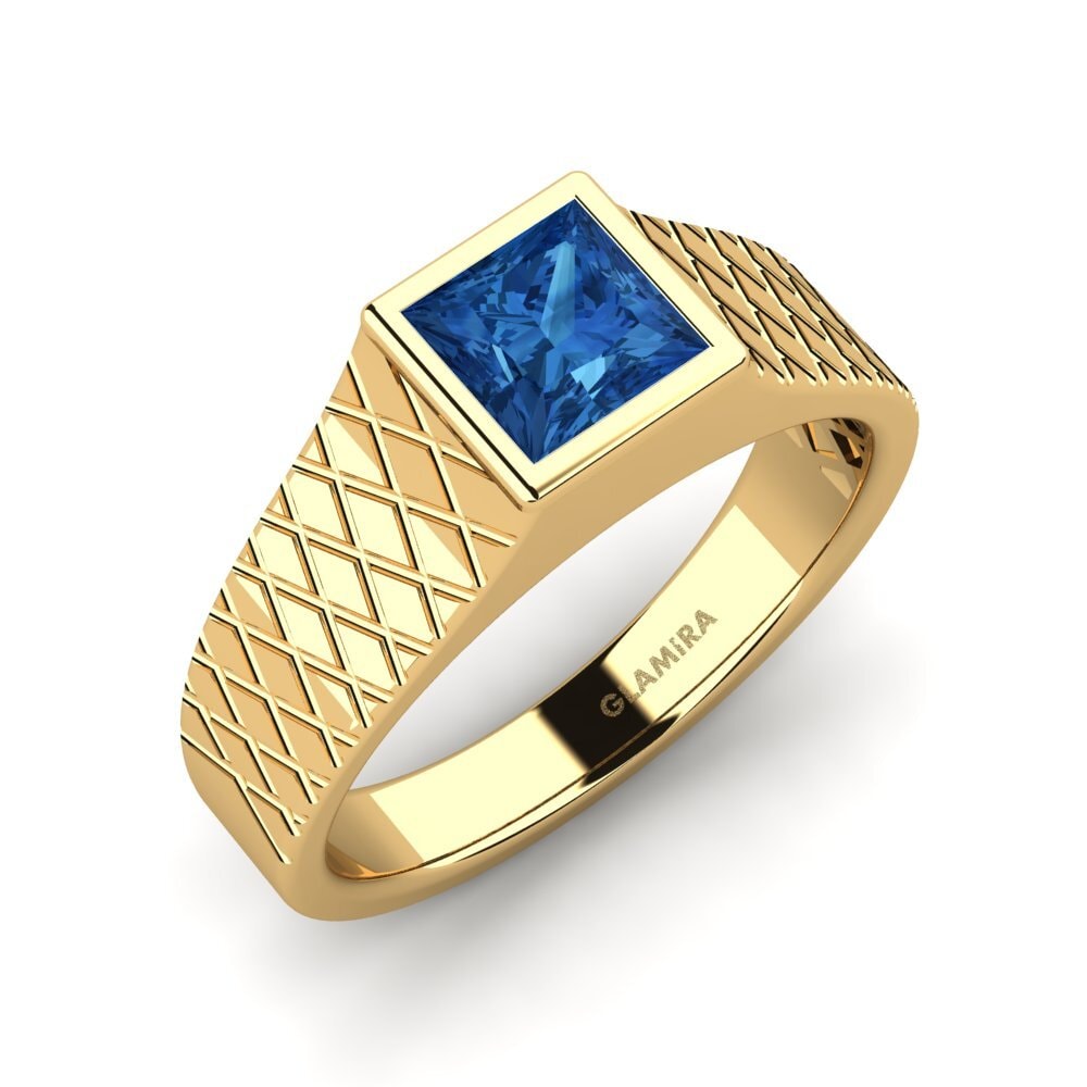 14ct Yellow Gold Dark Blue Zirconia Men's Ring Sorennos